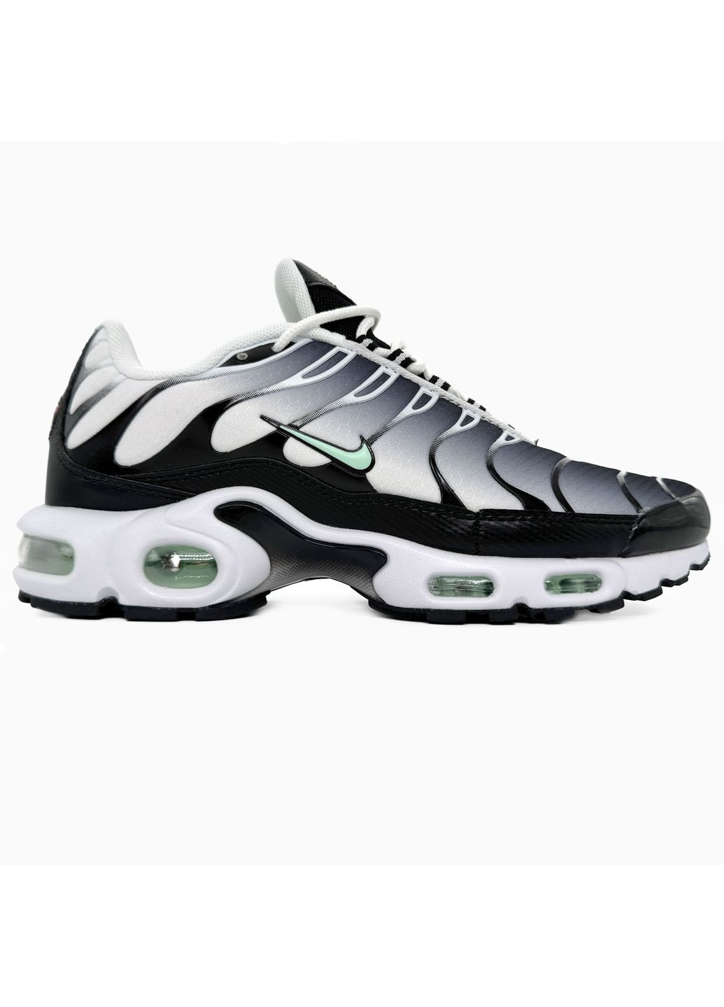 Чорні Осінні кросівки чоловічі nike air max tn plus white / black / mint найк аір макс тн плюс No Brand