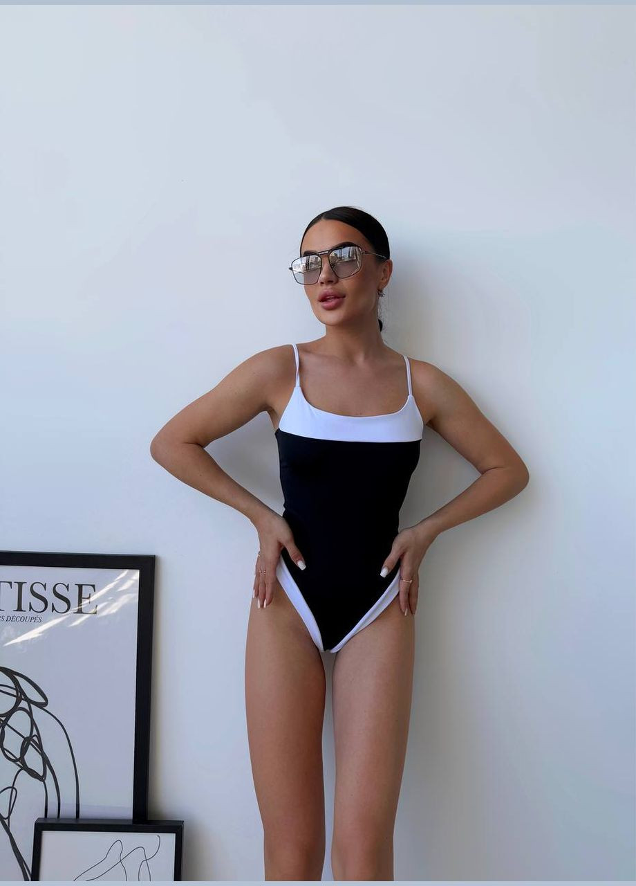 Черный летний женский купальник слитный Україна