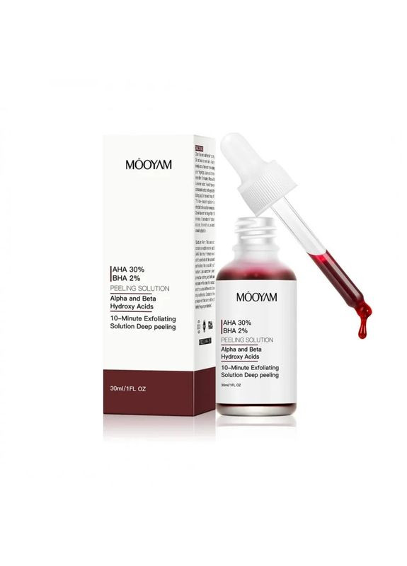 Домашний пилинг-раствор для лица с AHA30%/BHA2% кислотами для обновления и выравнивания тона кожи 30 ml Mooyam (361865894)