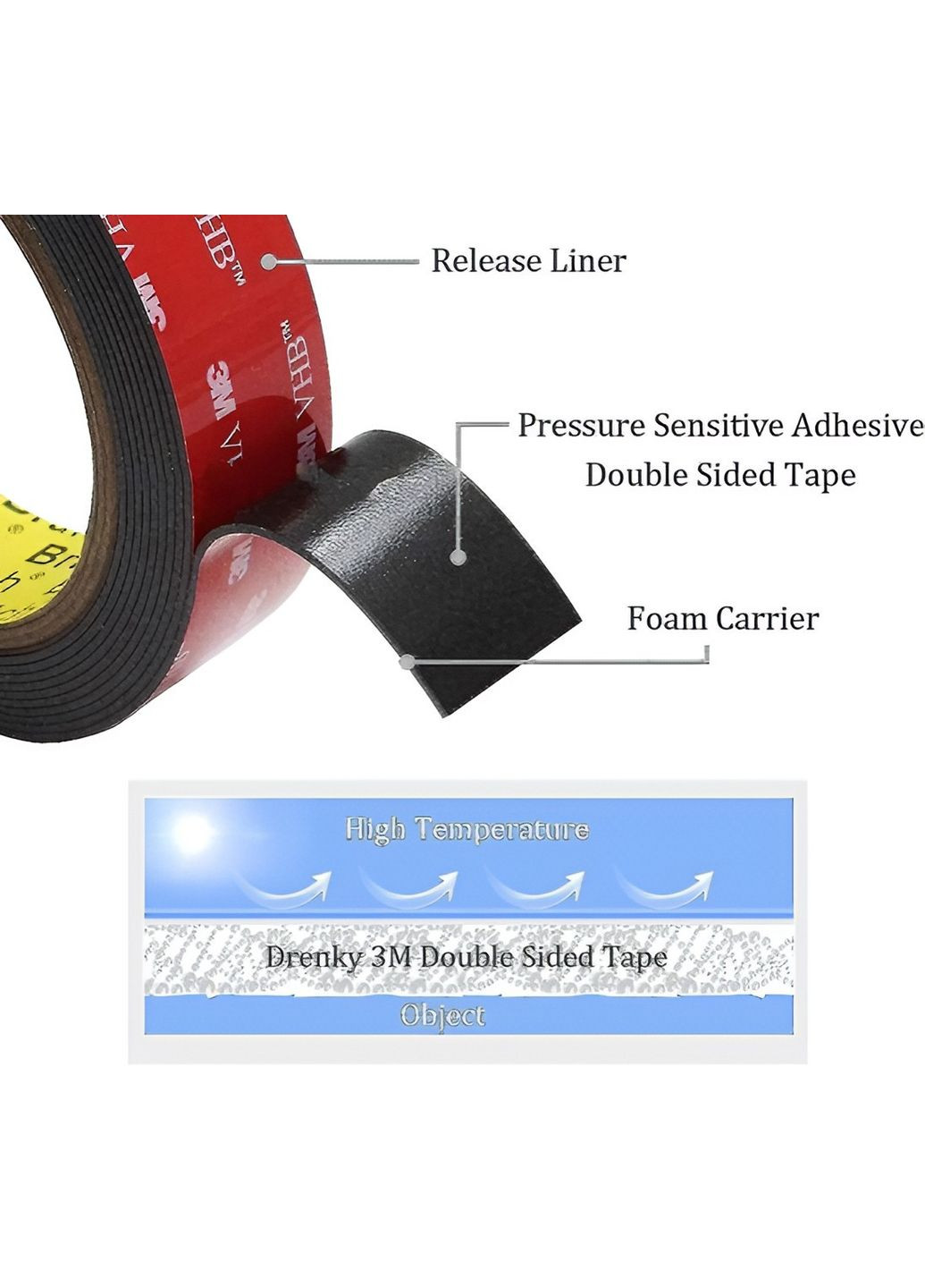 Двостороння клейка стрічка 3M VHB 5952 30 мм довжина 3 метри 0.64 мм Чорна 3М (364489558)