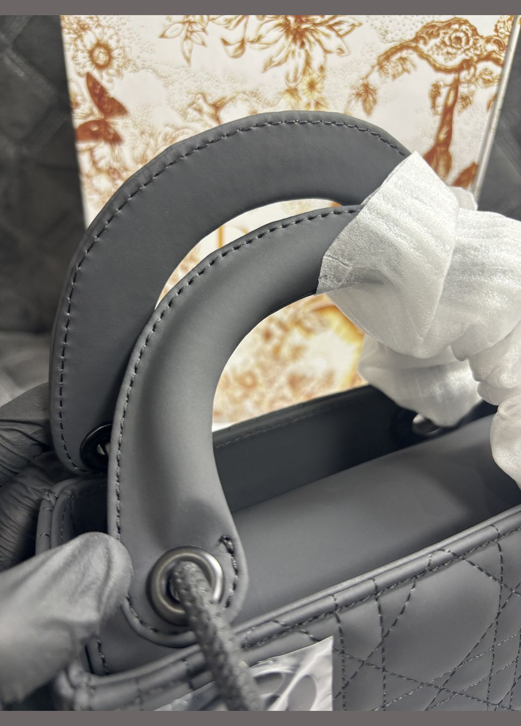 Сумка леді міні чорна ультраматова шкіряна Cannage Black Ultramatte Lambskin Lady Mini Bag No Brand Lady Dior mini (326024727)