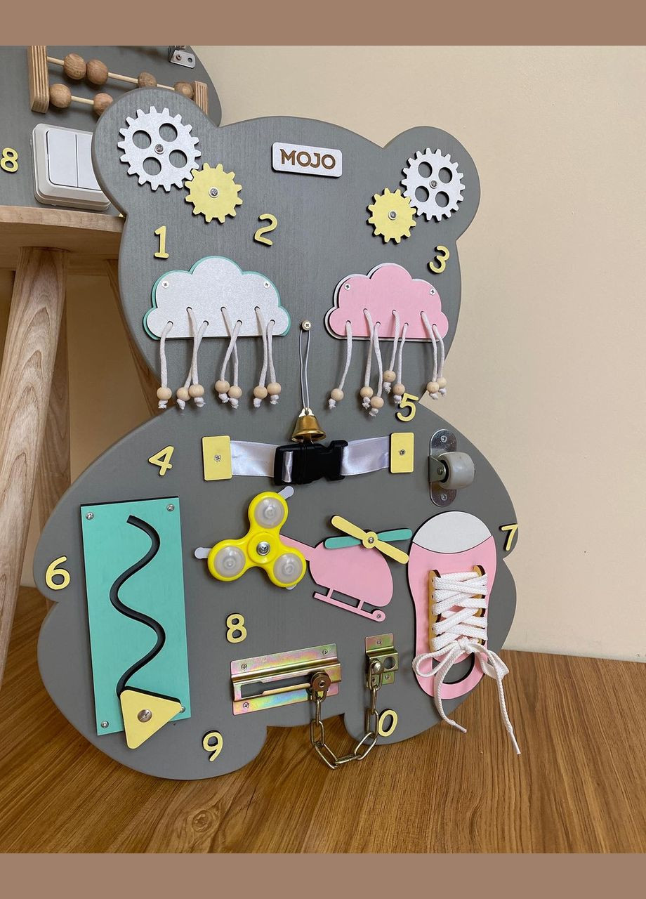 Бізіборд "Ведмедик" розвиваюча іграшка, подарунок на 1 рік 40х50 см No Brand (355890501)