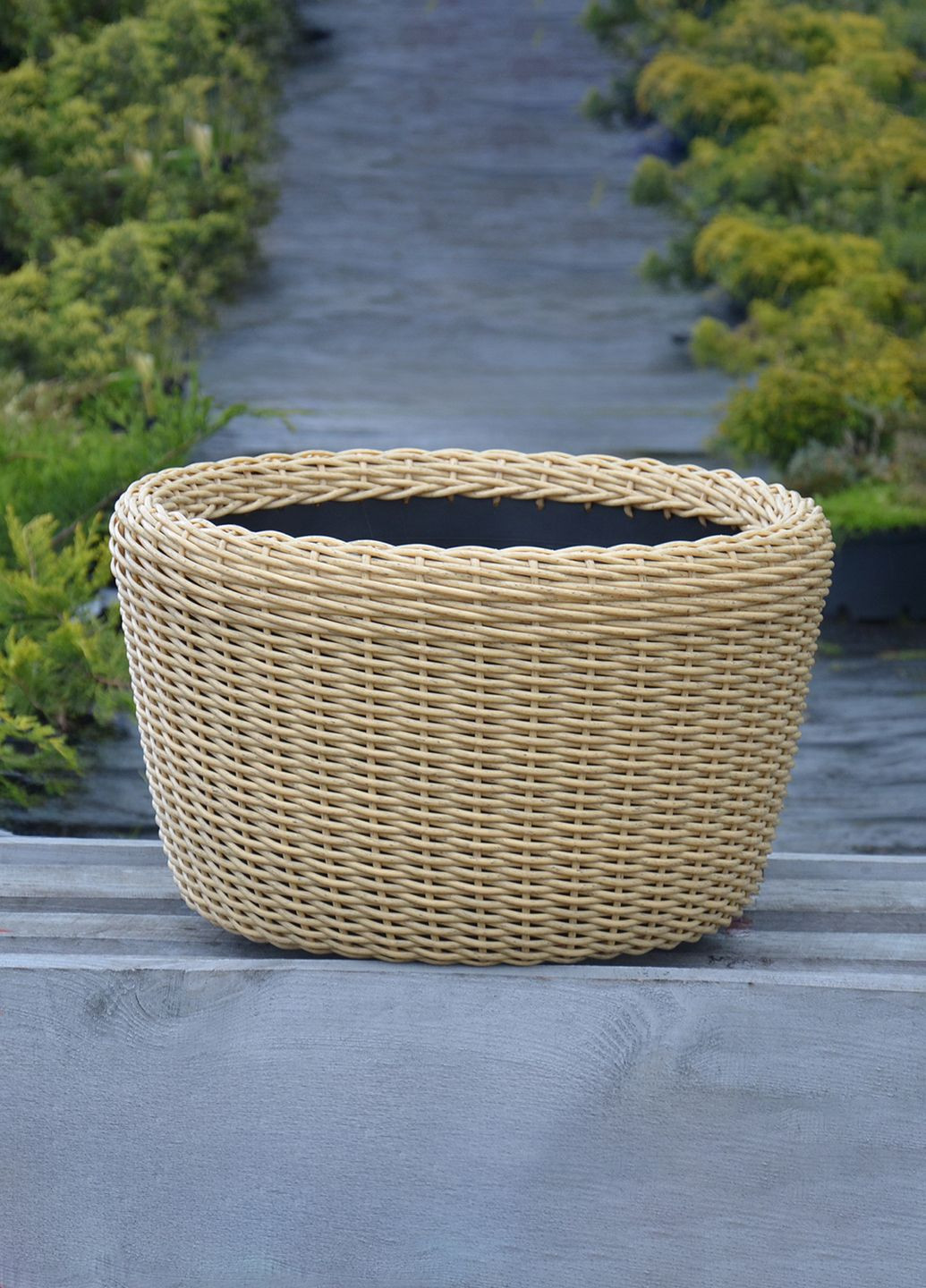 Кашпо велике 60 літрів (горщик для квітів та рослин), Вазон із штучного ротангу ручної роботи. Колір Світле дерево Handmade (329193714)