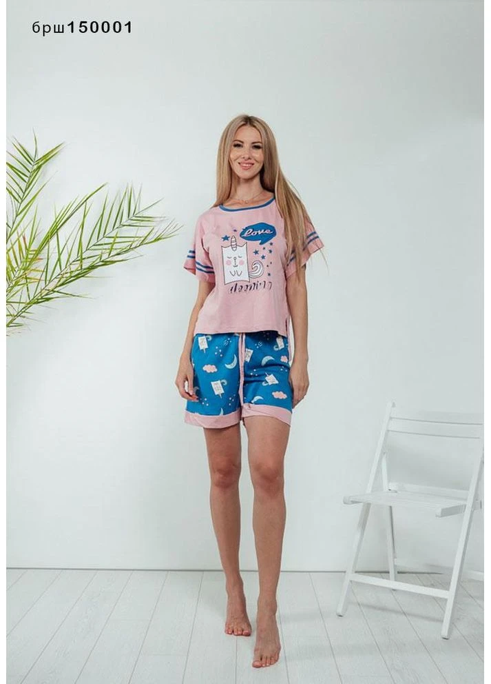 Пудрова всесезон жіноча піжама з шортами sweet dreams No Brand