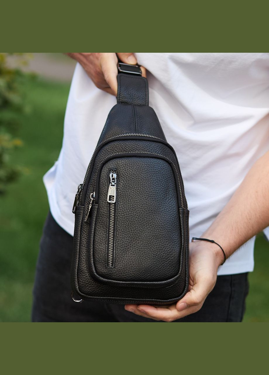 Сумка-слинг мужская черная через плечо из натуральной кожи 32545 Tiding Bag (359380794)