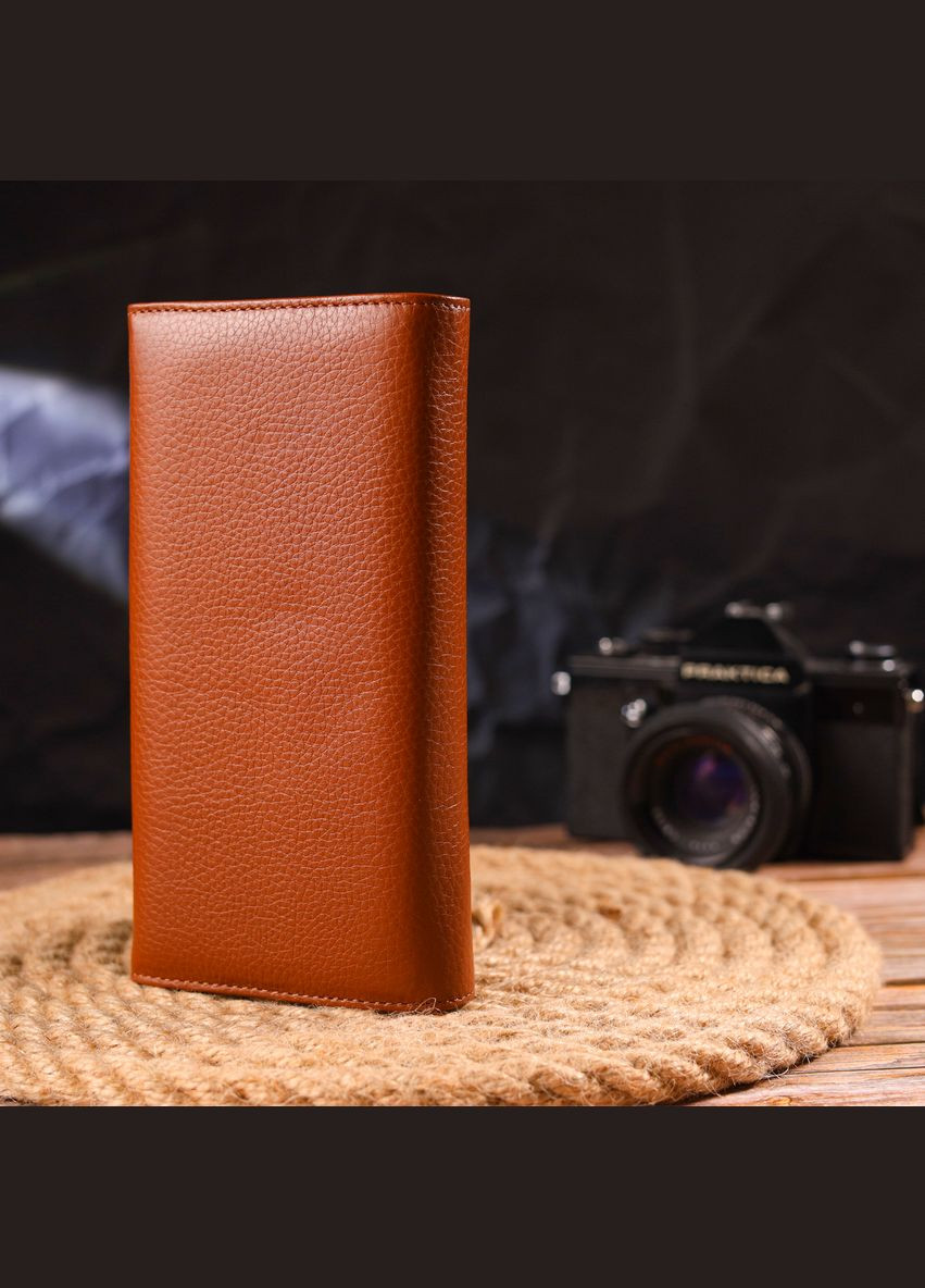 Містке жіноче портмоне з монетницею з натуральної шкіри 21524 Світло-коричневе Canpellini (331907020)