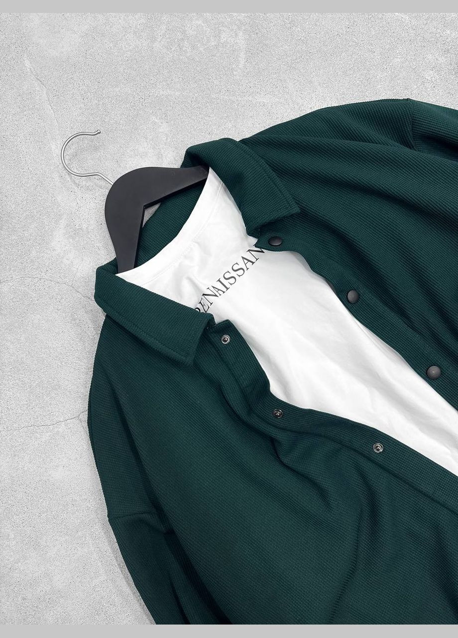 Смарагдовий демісезонний чоловічий костюм вафелька з сорочкою, брючний Україна