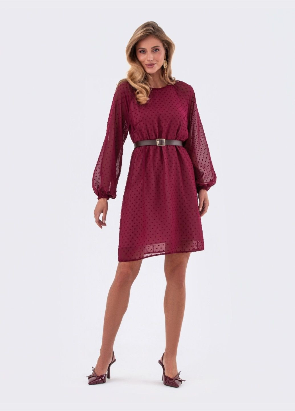 Бордовое кэжуал бордовое платье свободного кроя с вышивкой Dressa однотонное