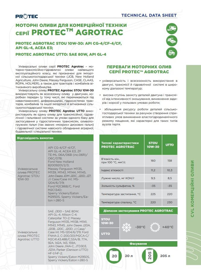 Трансмісійна олива AGROTRAC UTTO (20 л, SAE 80W) універсальна гідравлічна (41142) Protec (294202355)