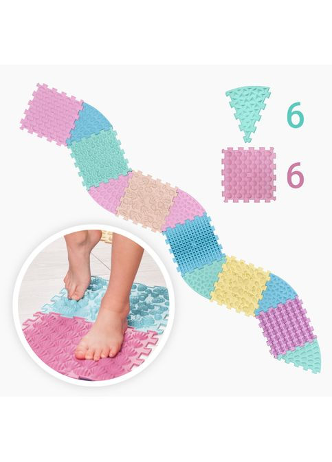 Масажний килимок «Ортек Мікс Пазли» 6 елементів + 6 Секторів ПАСТЕЛЬ 28x28 см Ortek (372128937)