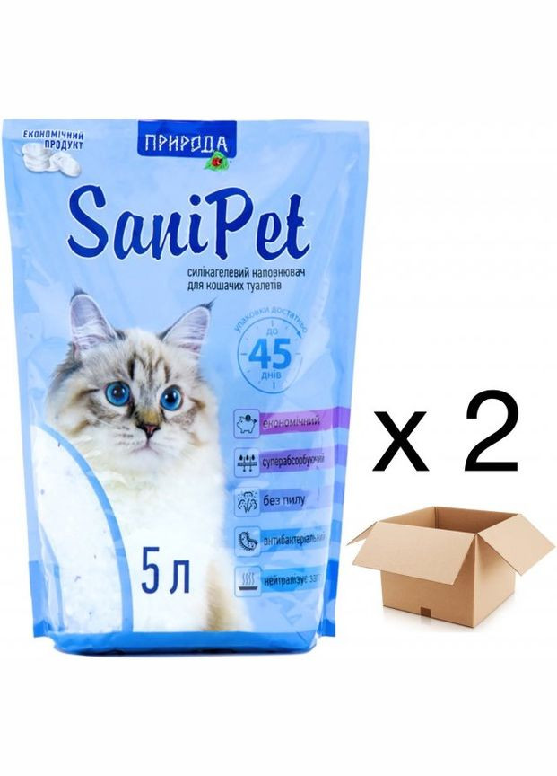 Наполнитель силикагелевый Sani Pet 2 пачки по 5л для кошек Природа (292257870)