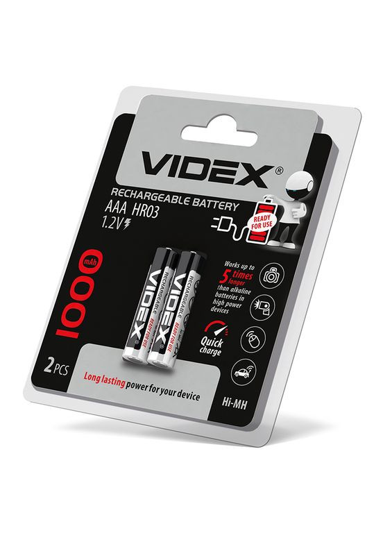 Акумулятори HR03/AАA 1000mAh 2 шт. у блістері, готові до використання з упаковки (23336) Videx (282312775)