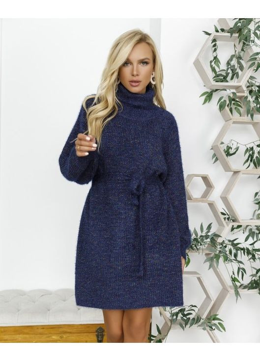 Темно-синее повседневный, кэжуал платье-гольф из пряжи-травки платье-свитер Magnet однотонное