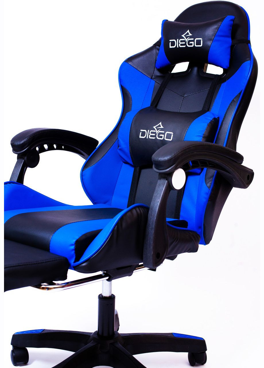 Крісло геймерське з подставкою для ніг чорносинє Diego (268025241)