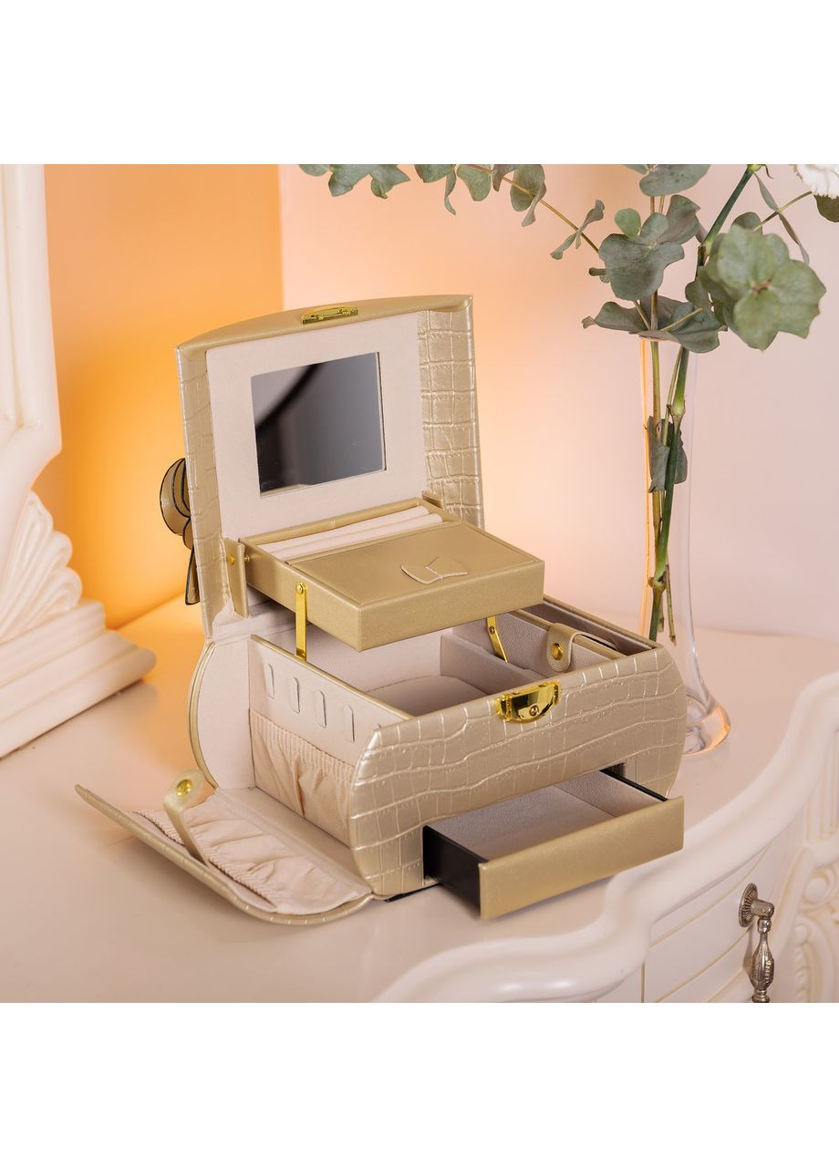 Скринька для прикрас з еко-шкіри, 3 яруси із замком, 24×17×18 см органайзер для ювелірних виробів Yiwu (360454768)