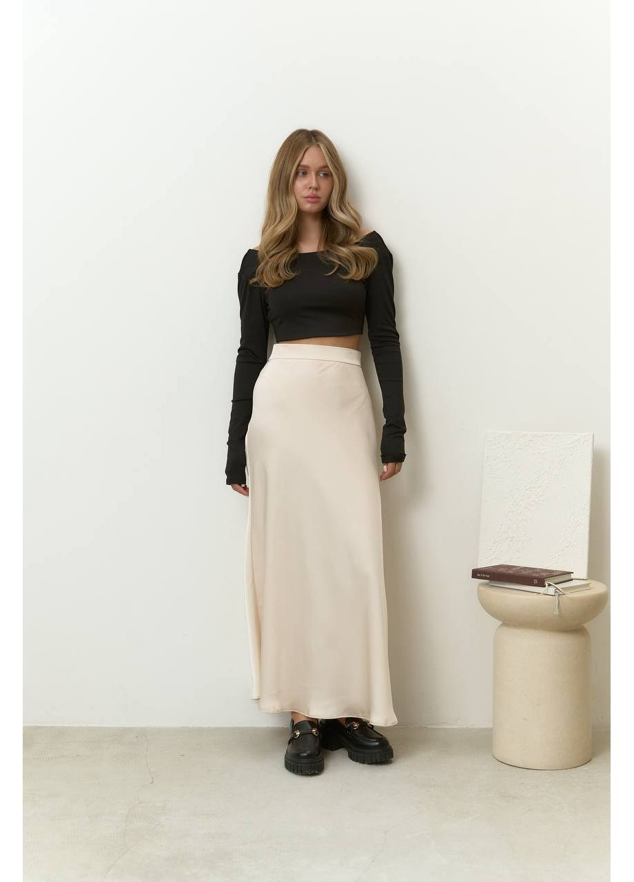 Светло-бежевая вечерний женская макси юбка с высокой талией. MonCher а-силуэта (трапеция)