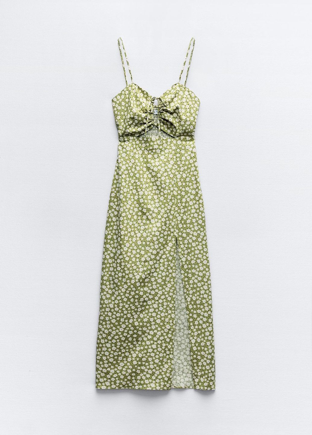 Оливковое (хаки) повседневный платье Zara с цветочным принтом