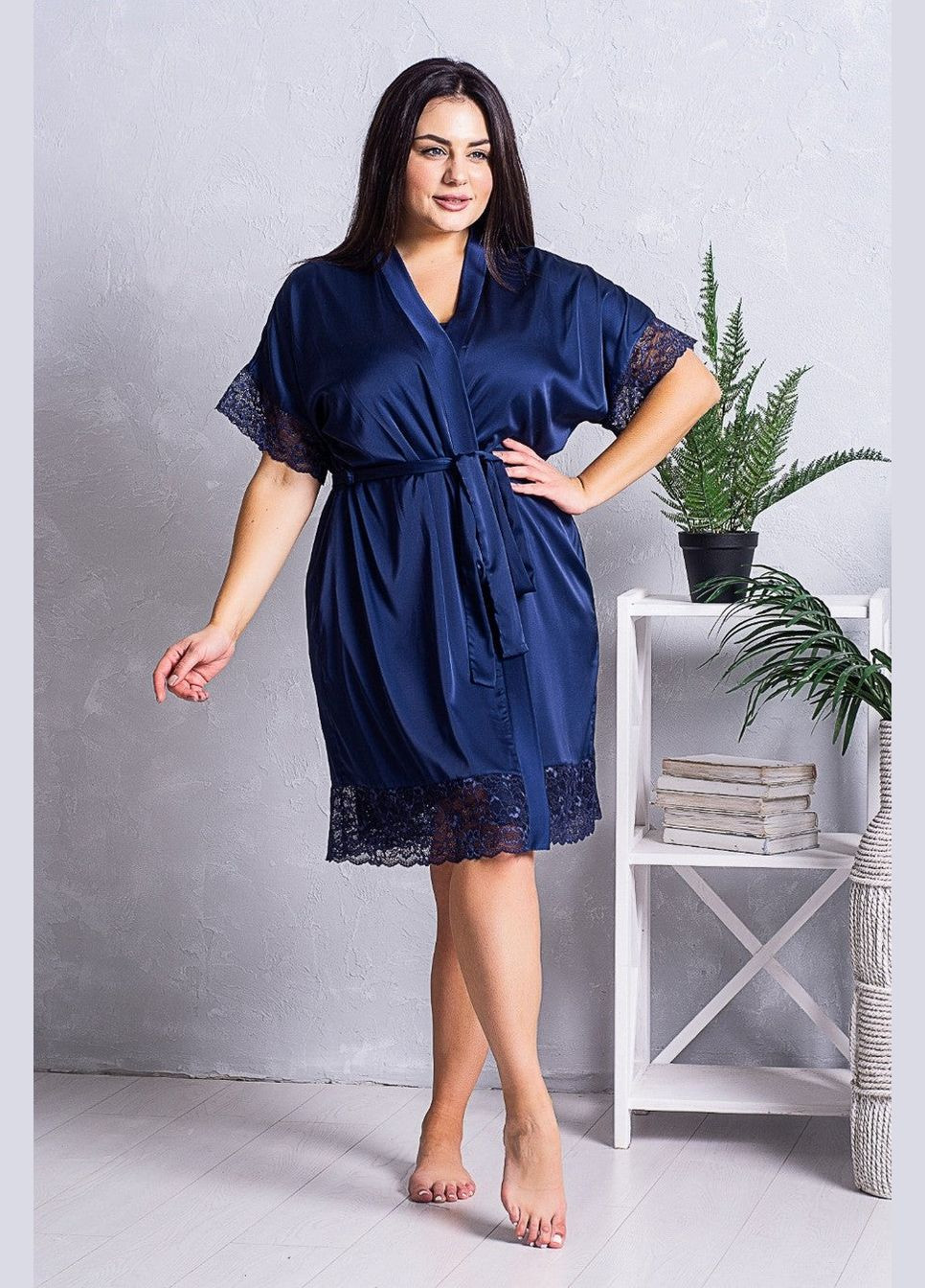 Шовковий халат з мереживом MiaNaGreen Х1241 blue (319165586)