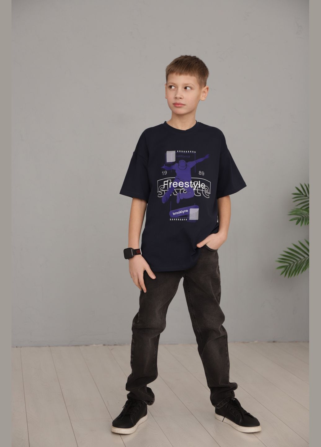 Синяя летняя подростковая футболка для парня fttm-25-7оверсайз GABBI