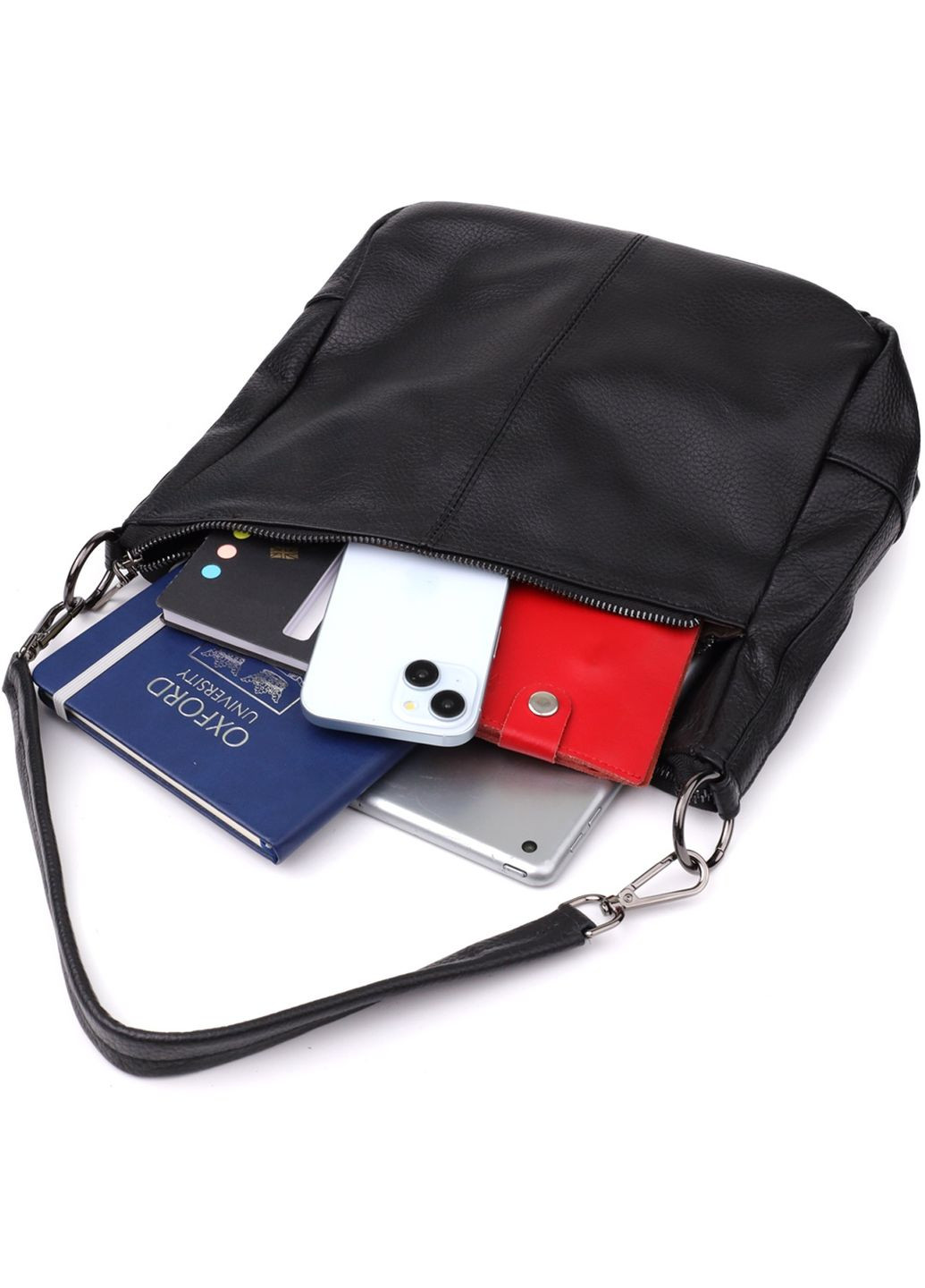 Сумка крос-боді через жіноче плече з натуральної шкіри середня Чорний 38361 Vintage (355245204)