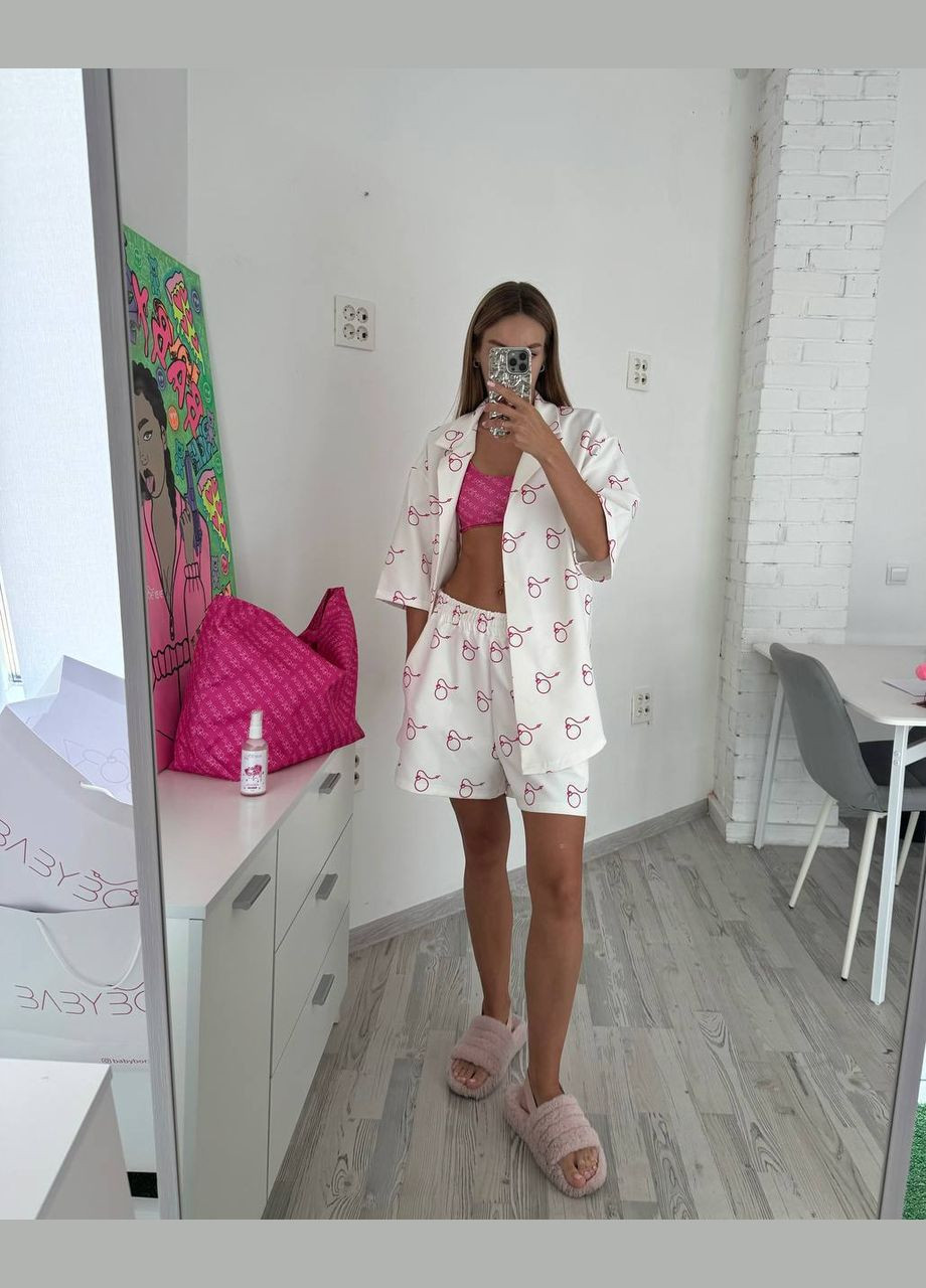 Молочна всесезон молочна піжама (шорти + сорочка) з принтом, легка, приємна до тіла та високої якості для комфортного сну та відпочинку No Brand 356