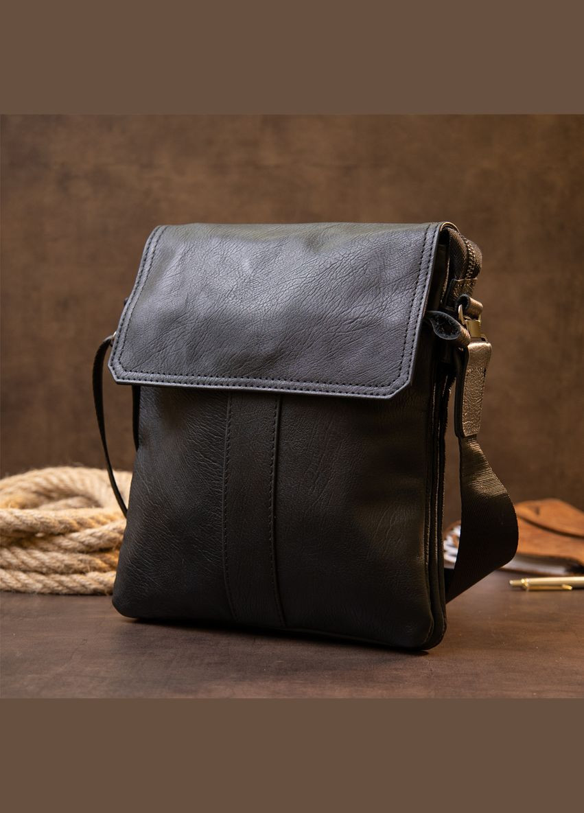 Шкіряна сумка крос боді чоловіча месенджер через плече чорна 20442 Vintage (329197660)