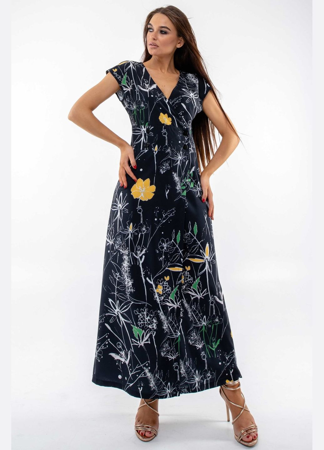 Черное повседневный женское платье с запахом и углубленной v-горловиной (вл 1220) RiMari