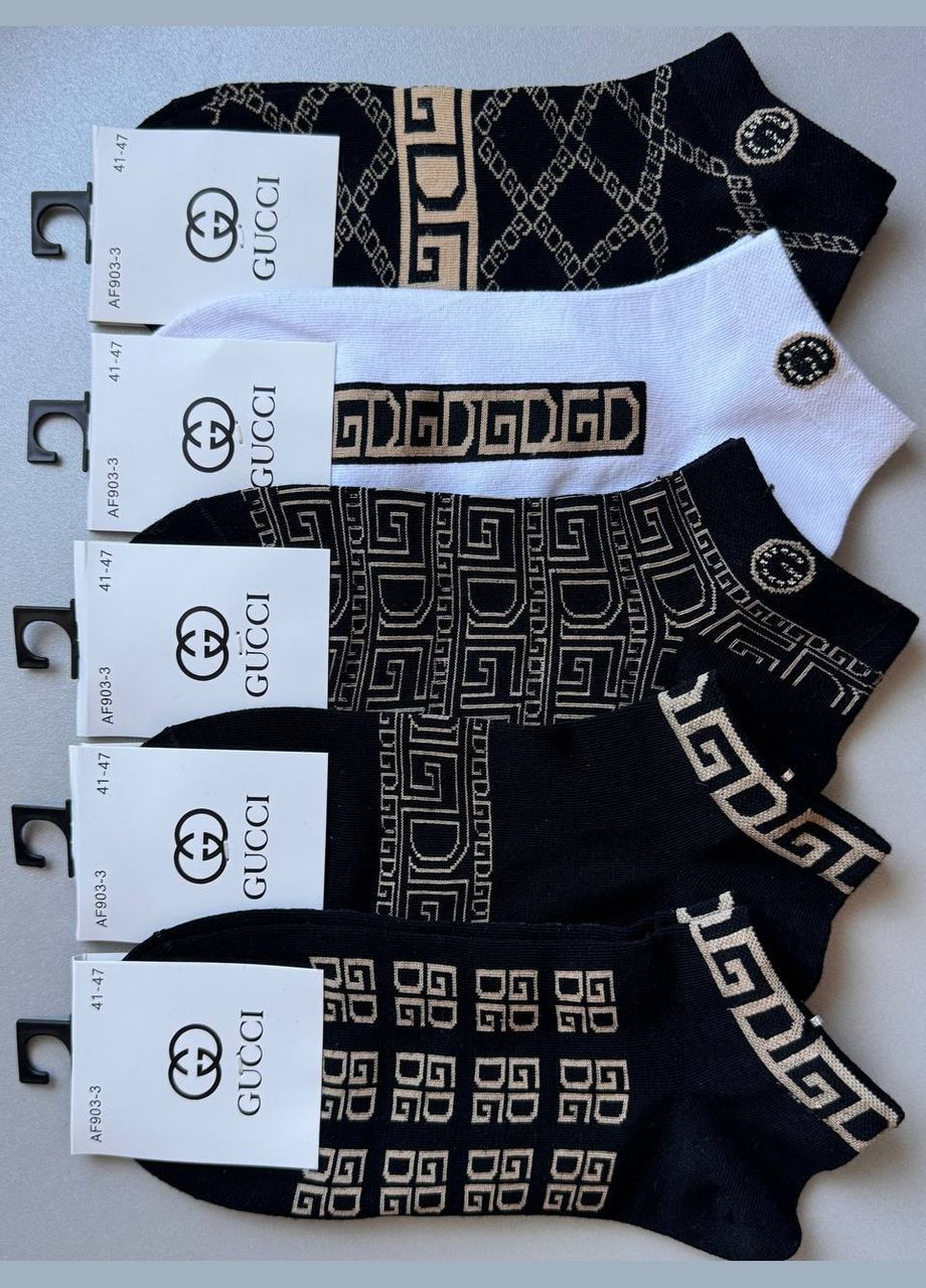 Комбинированные 5 пар короткие демисезонные носки с принтом хорошего качества надписи (316038887)