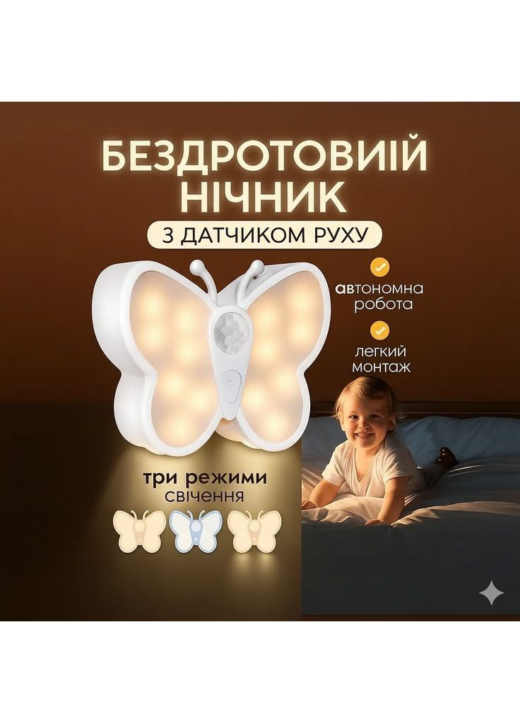 Світлодіодний світильник-бра "Метелик" Настінний нічник з датчиком руху No Brand (367624937)