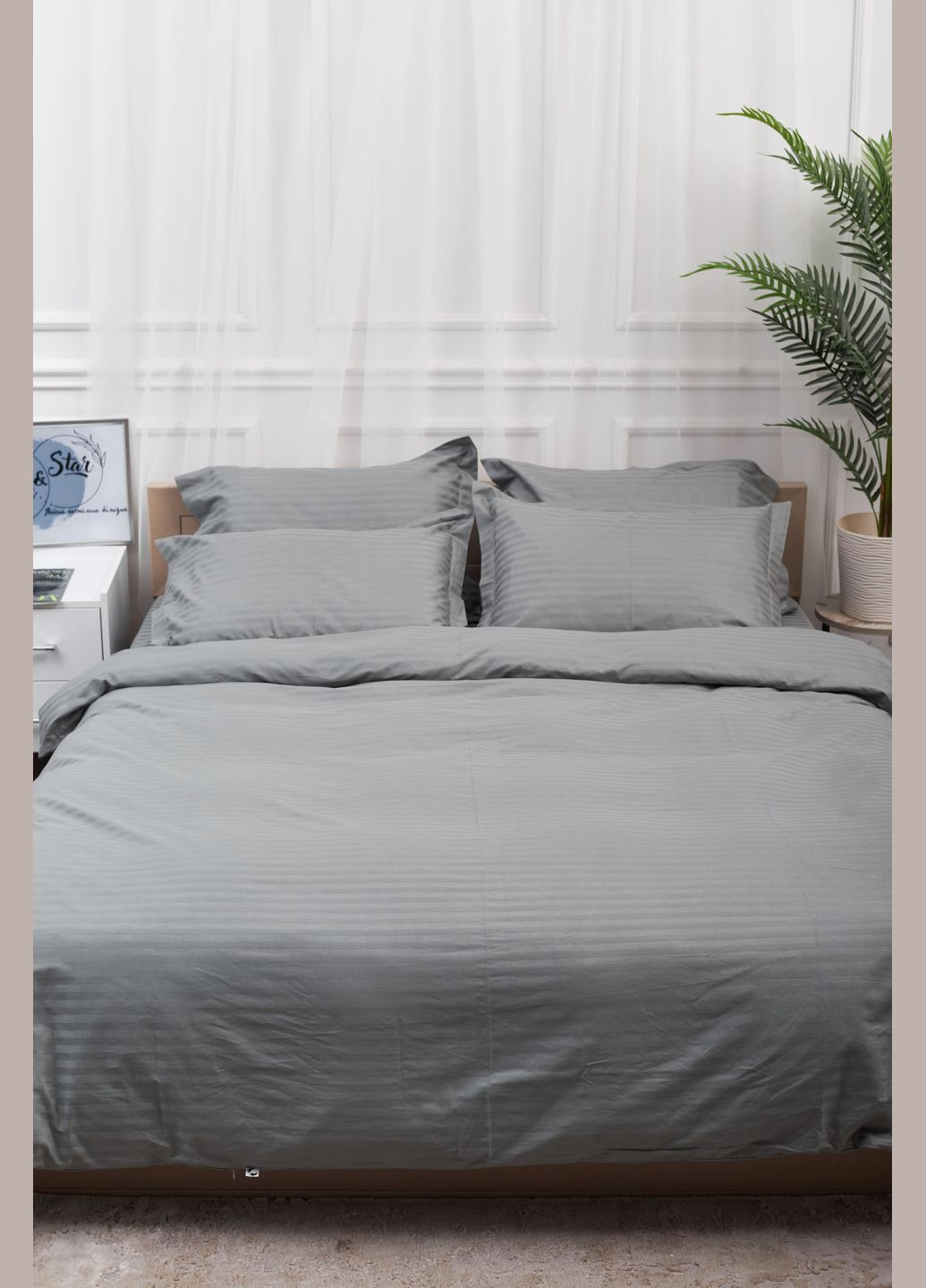 Комплект постельного белья Satin Stripe полуторный евро 160х220 наволочки 2х40х60 (MS-820003660) Moon&Star Stripe Gray (288043568)