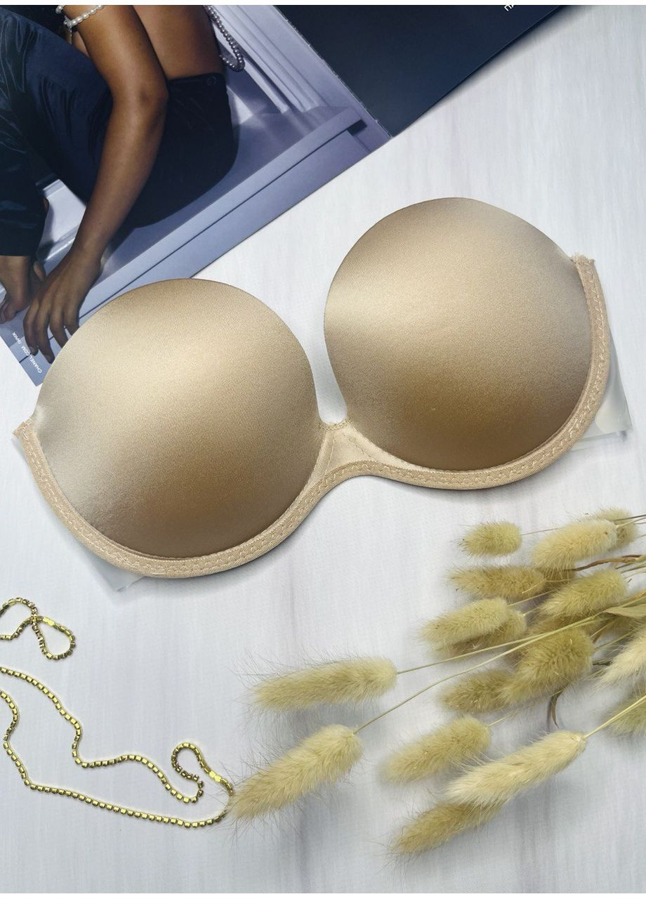 Бежевий балконет бюстгальтер балконет з пуш-ап Finetoo з кісточками поліамід