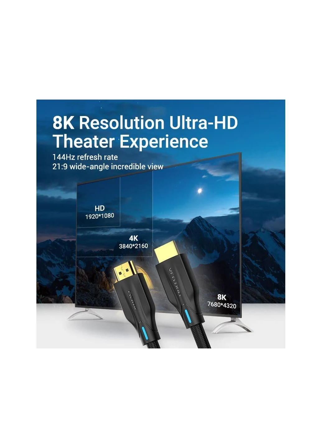 Кабель мультимедійний (ek23005) Vention HDMI M to HDMI M 5.0m 8K60Hz cotton braided black (392051157)