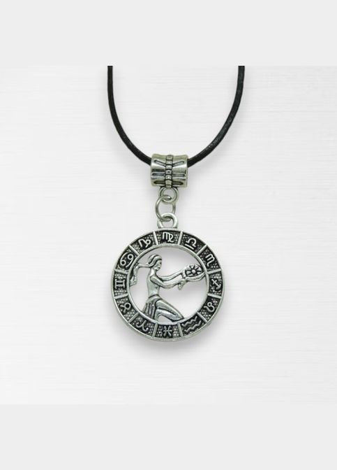 Кулон на шкіряному шнурку знак зодіаку Діва сріблястий 3.3 см Liresmina Jewelry (302365317)