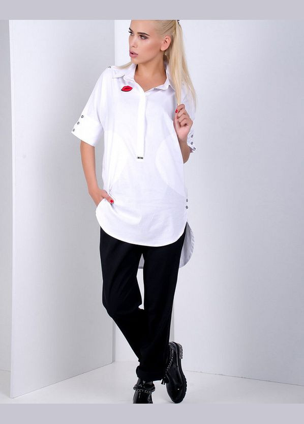 Біла сорочка жіноча подовжена біла mksh2157-2 Modna KAZKA