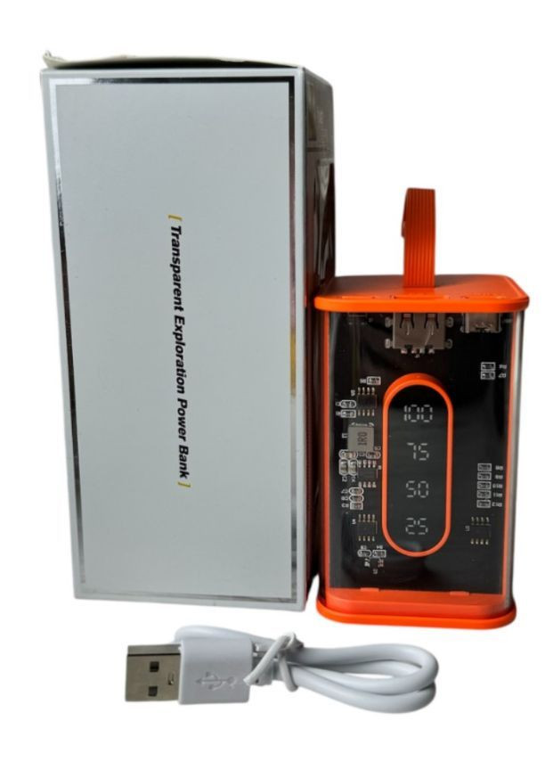 Портативный повербанк Power Bank с прозрачным корпусом и LED-индикацией заряда 20000 mAh Оранжевый (2104618816) No Brand (370606366)