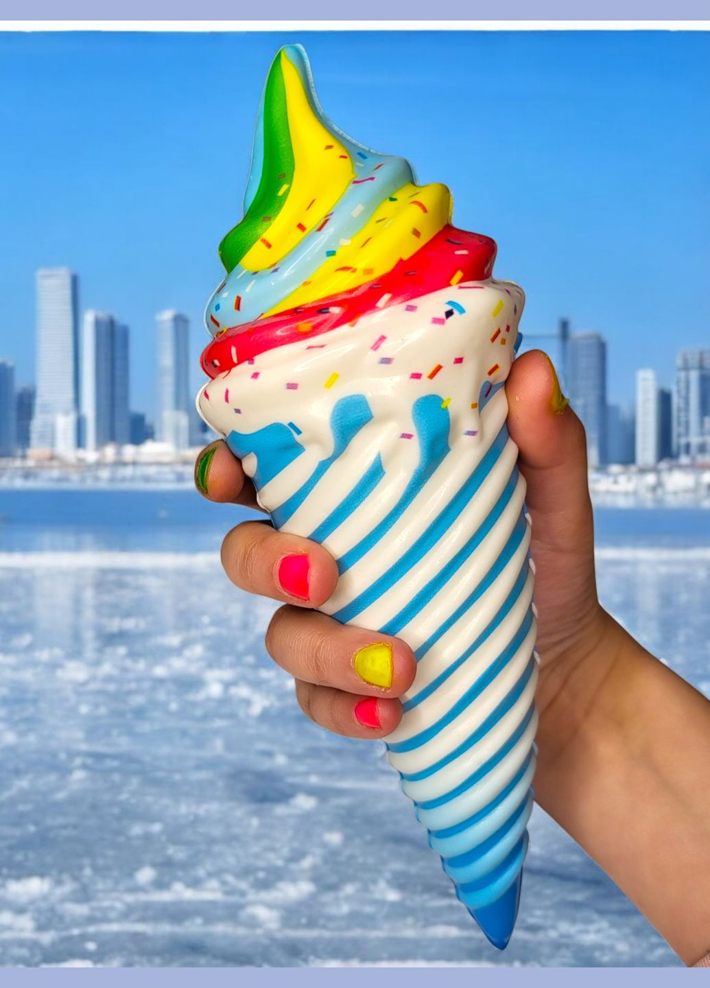 Іграшка антистрес сквіш (Squishy) Морозиво ріжок блакитний мікс 20см No Brand (314808393)