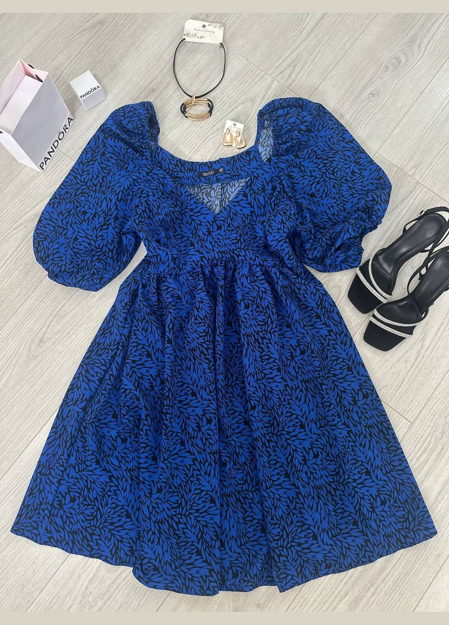 Синее коктейльное, откровенный, повседневный, кэжуал, джинсовое платье женское Україна с цветочным принтом