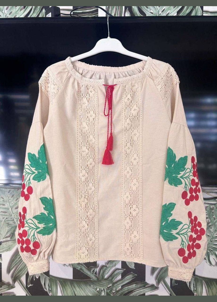 Жіноча вишиванка Калина батал бежева ESQ 7499 (356145999)
