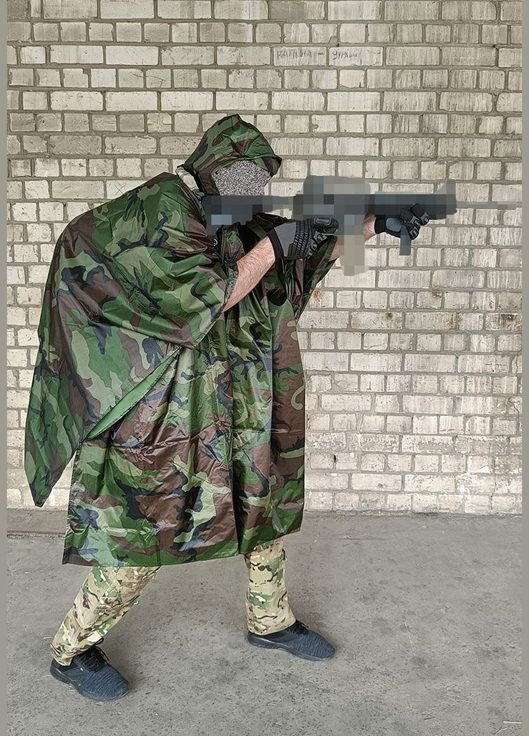 Тактический дождевик-пончо RainC (военный плащ ВСУ) woodland EasyFit (341528850)
