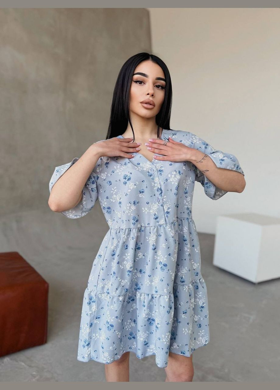 Голубое повседневный платье DK/DL Мода без кордонів с цветочным принтом