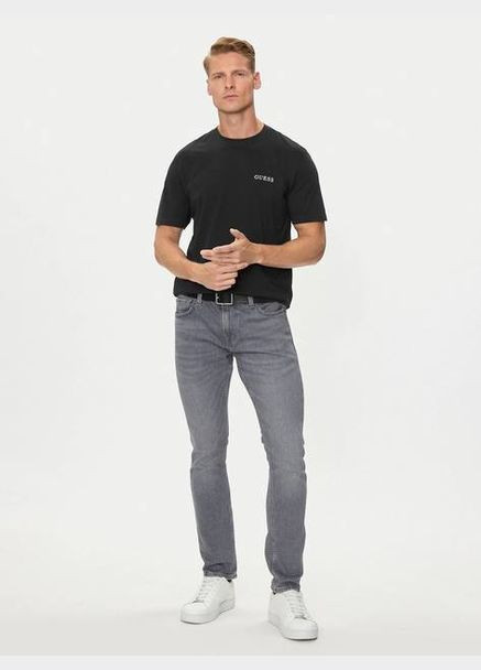 Черная мужская футболка стильная белая с черным принтом спереди в стиле guess No Brand