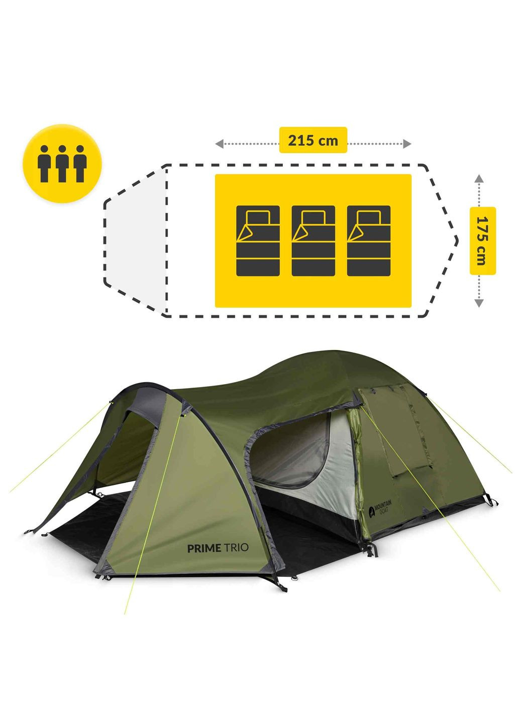 Намет туристичний тримісний для трьох P-5905973406574 Зелений Mountain (352475247)