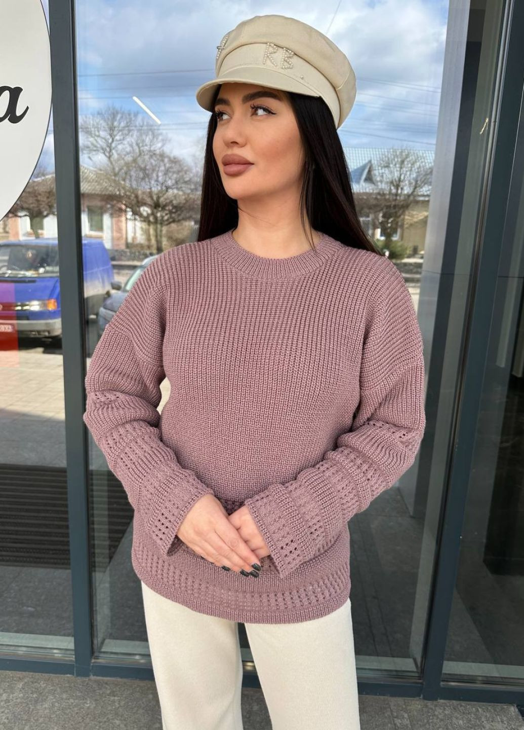 Темно-бежевый демисезонный шерстяной свитер прямого кроя Allthings