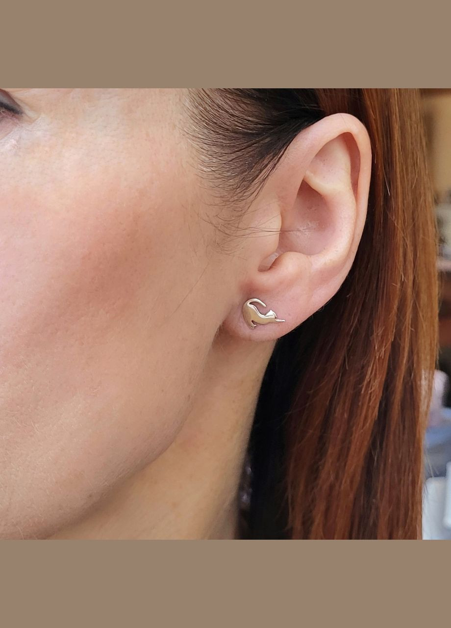 Серебряные серьги гвоздики на закрутках Кот и Кошечка без Камней серебро 925 пробы 54012 1.30г No Brand (331148500)