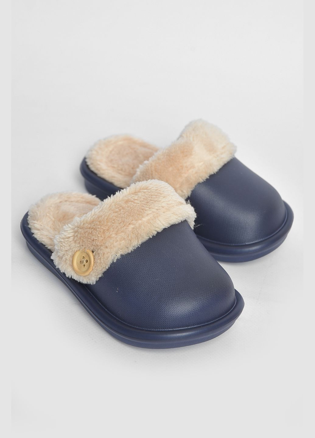 Капці дитячі темно-синього кольору на хутрі Let's Shop (303678013)