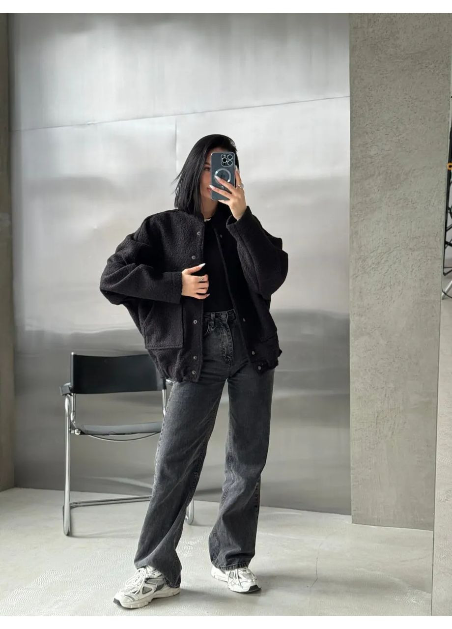 Чорна демісезонна куртка бомбер жіноча сіра No Brand