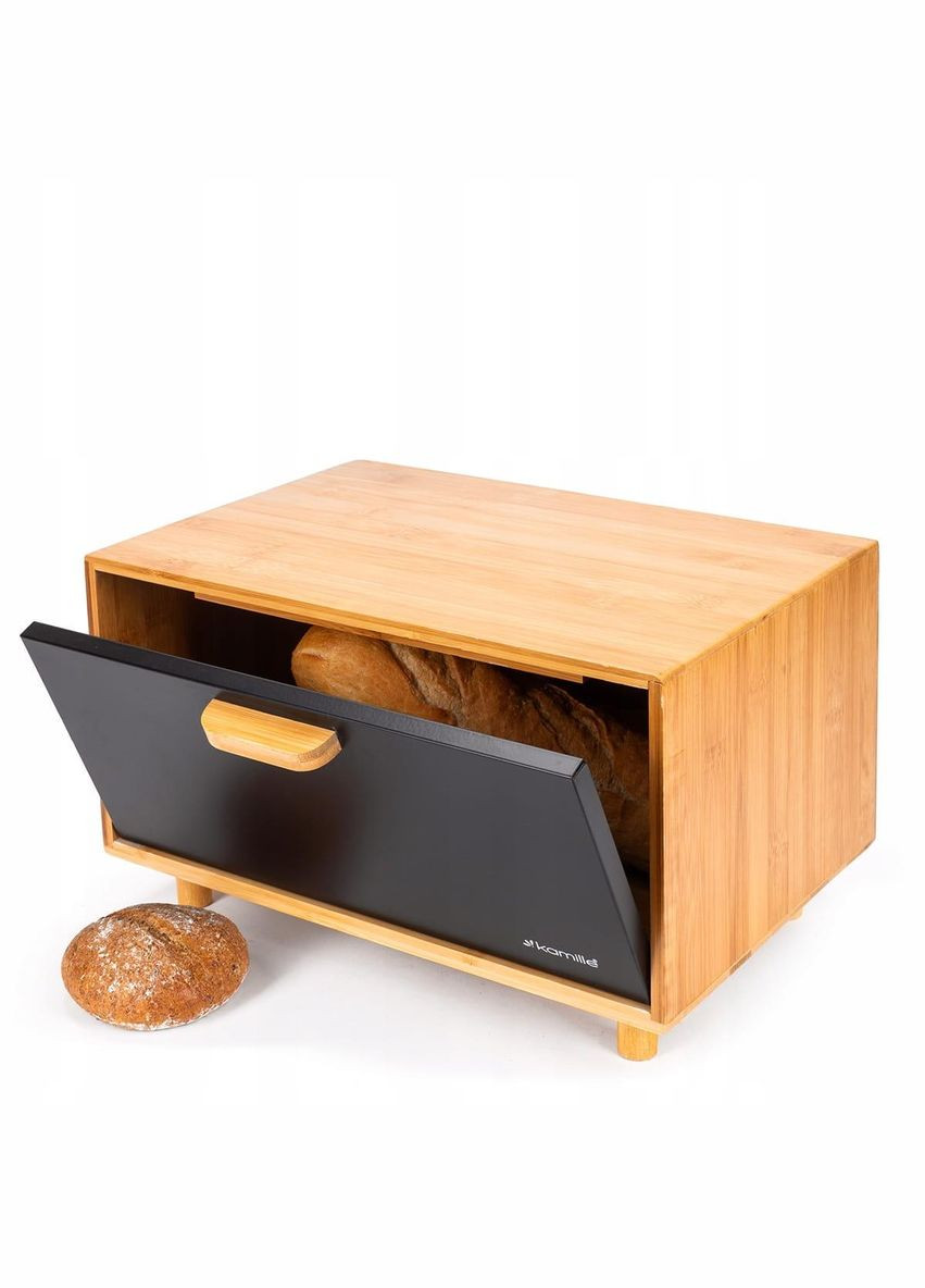 Хлібниця бамбукова з чорною кришкою зі сталі 36×26×23 см KM-1123 Kamille (366818072)