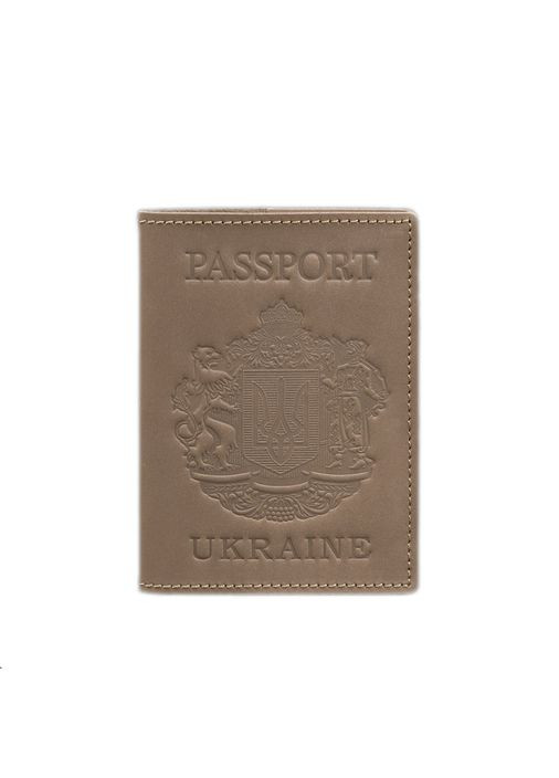 Кожаная обложка для паспорта с украинским гербом светло-бежевая (A-028697) BlankNote (328961415)