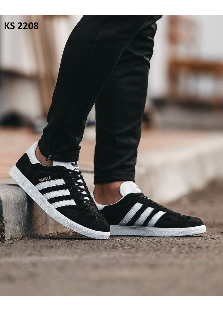 Черные демисезонные кроссовки мужские adidas gazelle black white адидас газель No Brand