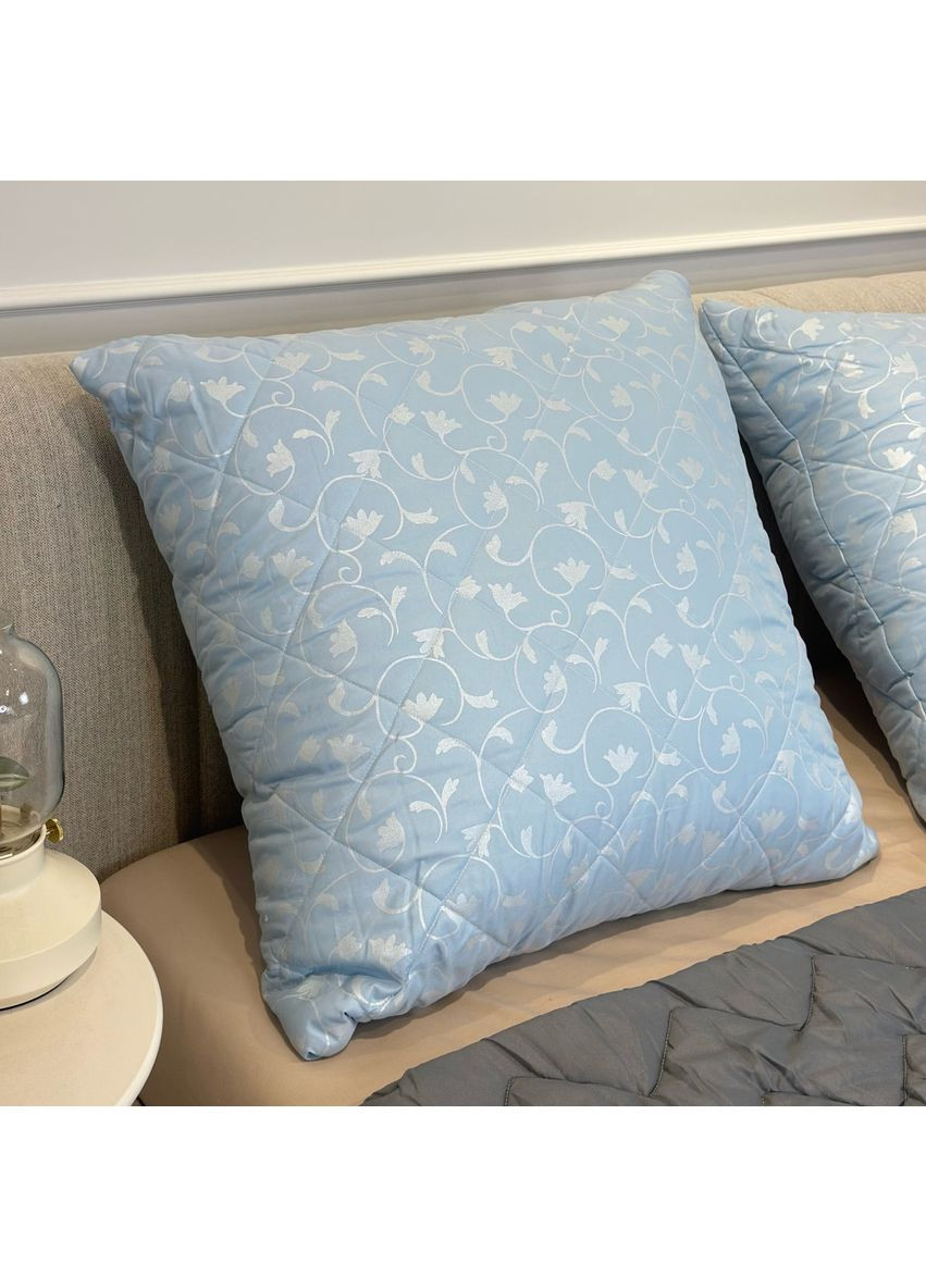 Подушка стьобана з еко пуху зі знімним чохлом для прання 21544 70х70 см блакитна Leri Max (365680298)